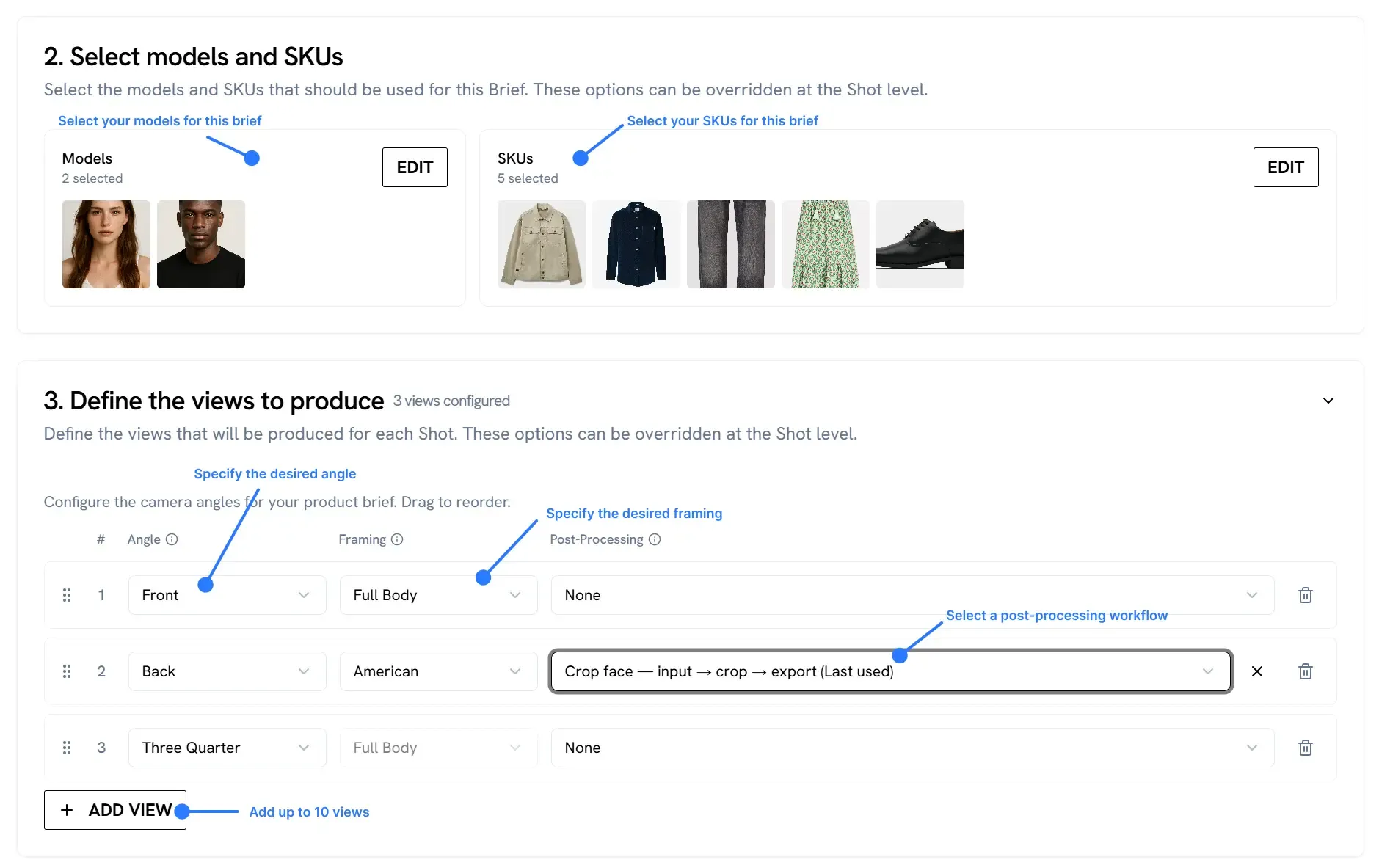 Brief page configuration