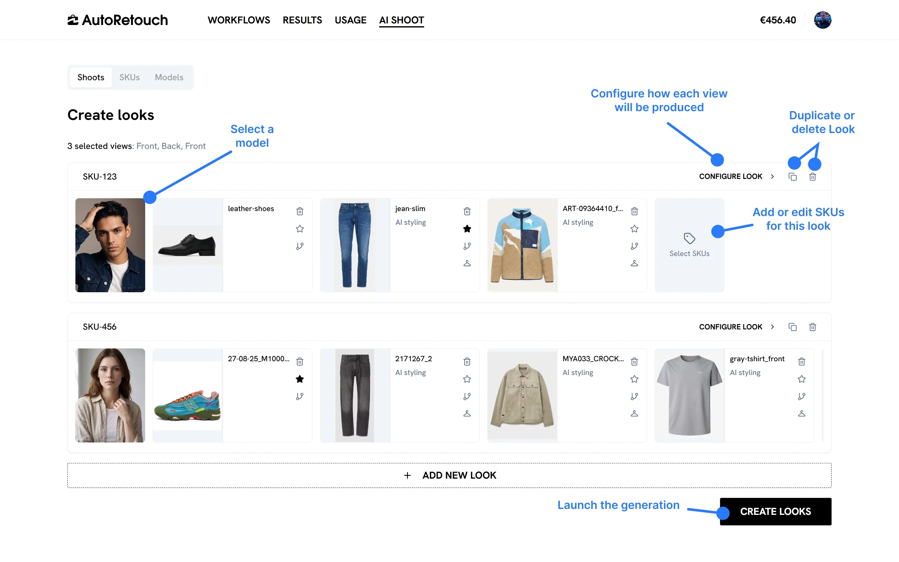 Interface de création de Look