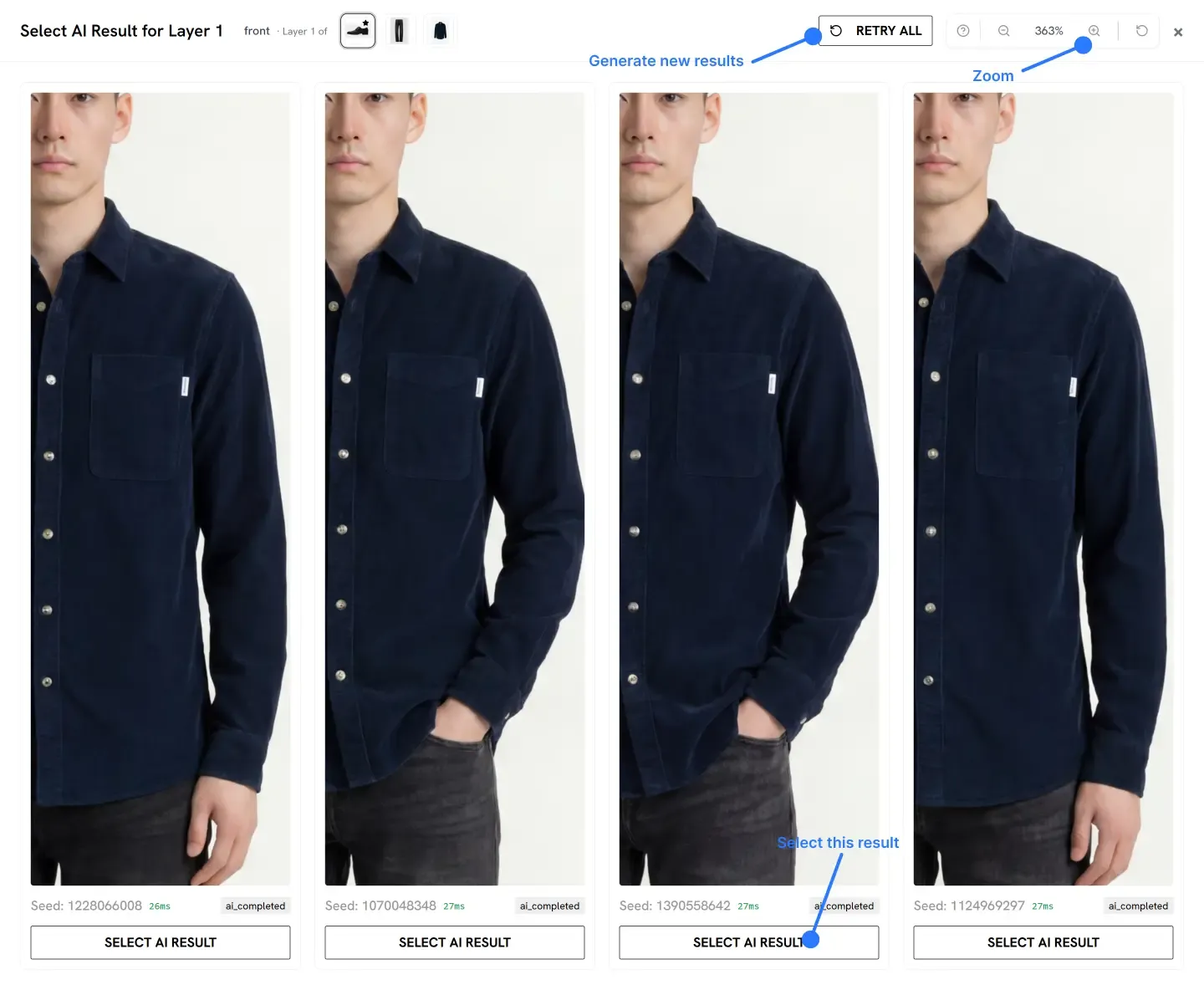 Selecting AI results