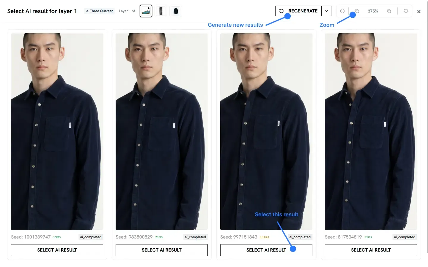 Selecting AI results
