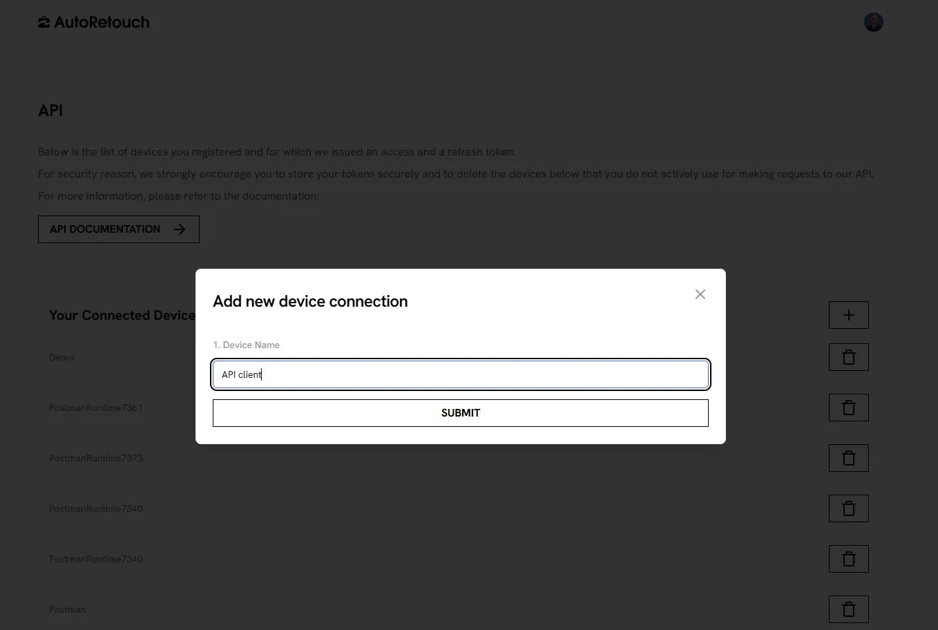 Create API client interface