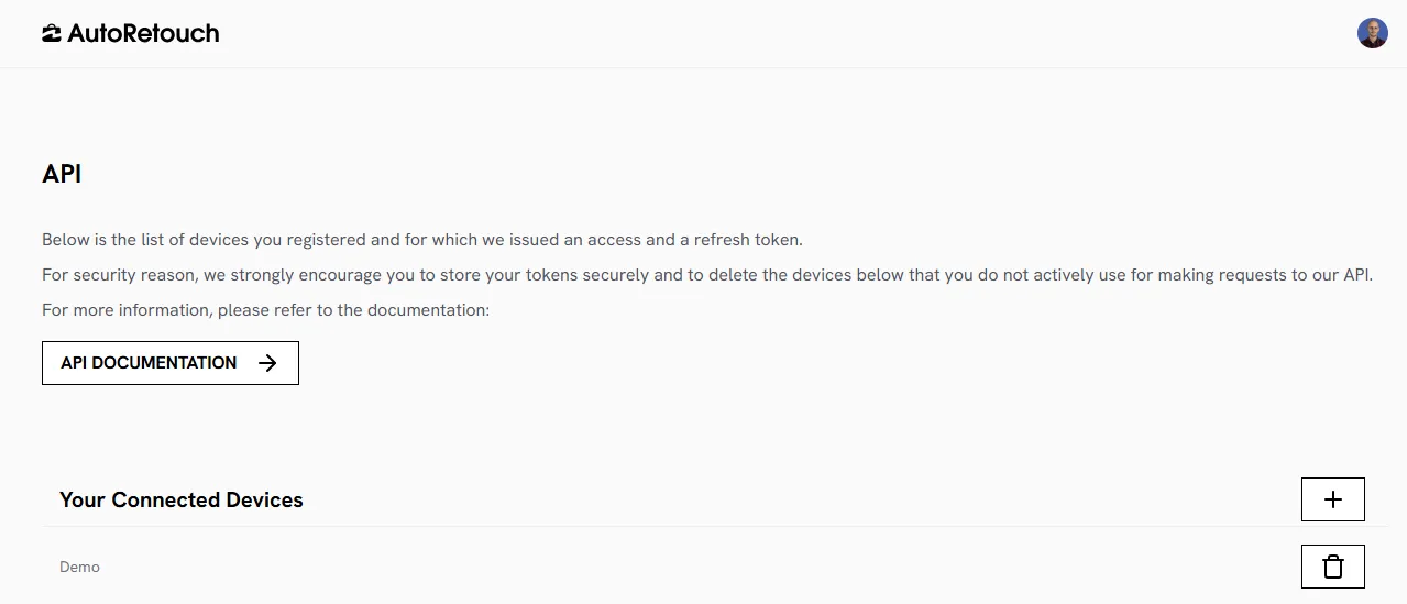 API credentials page