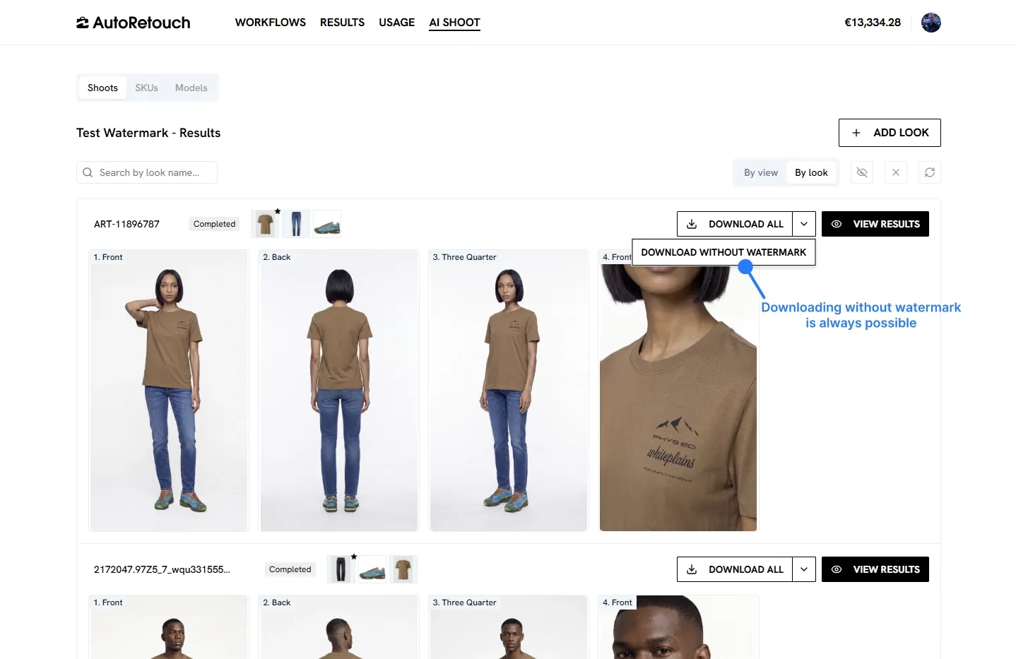 Téléchargement sans le watermark IA via l'option du menu déroulant