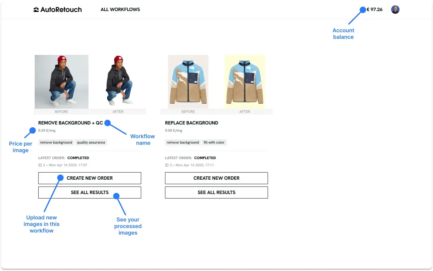 Workflows screen