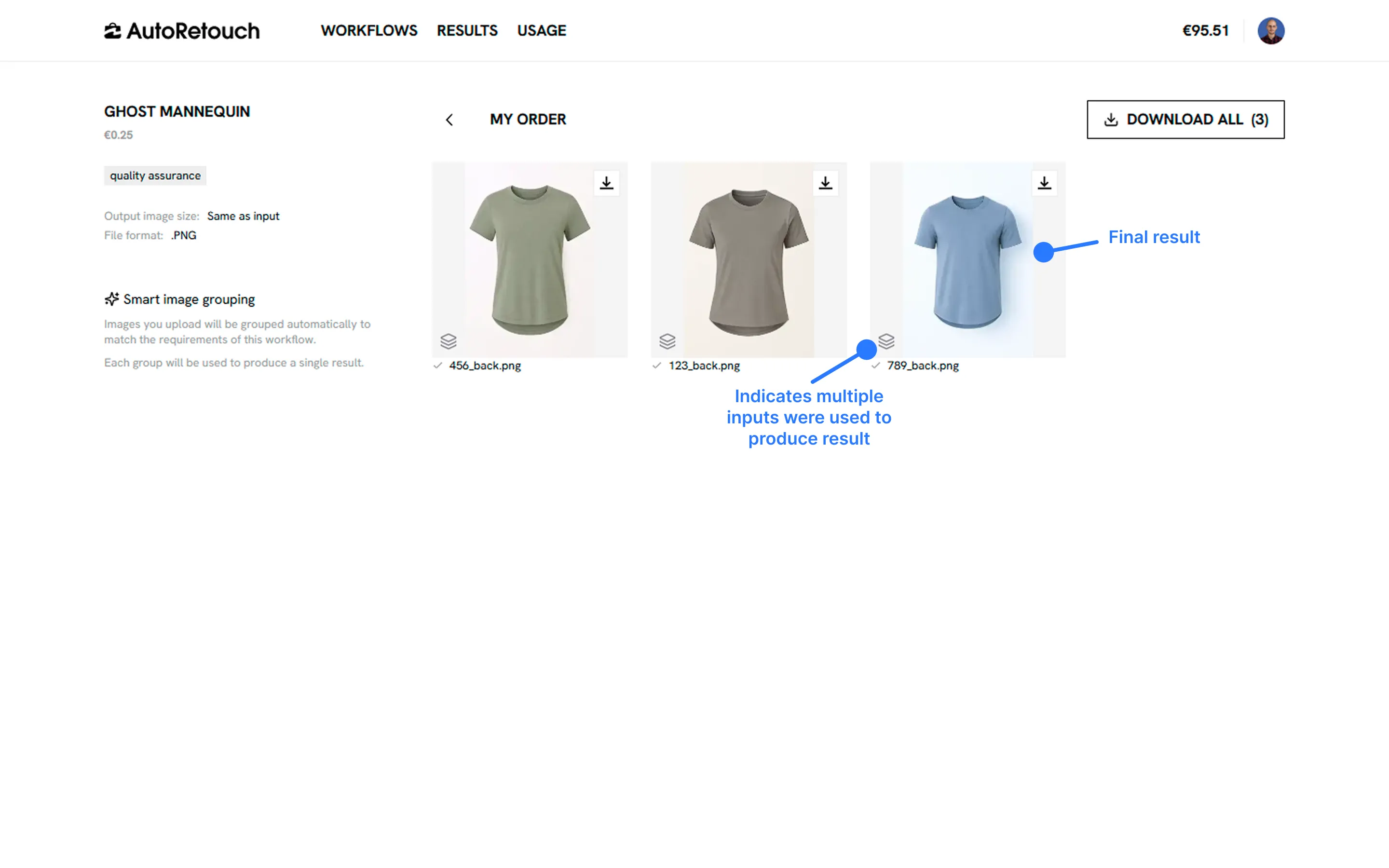 Workflow results with multi-input indicator
