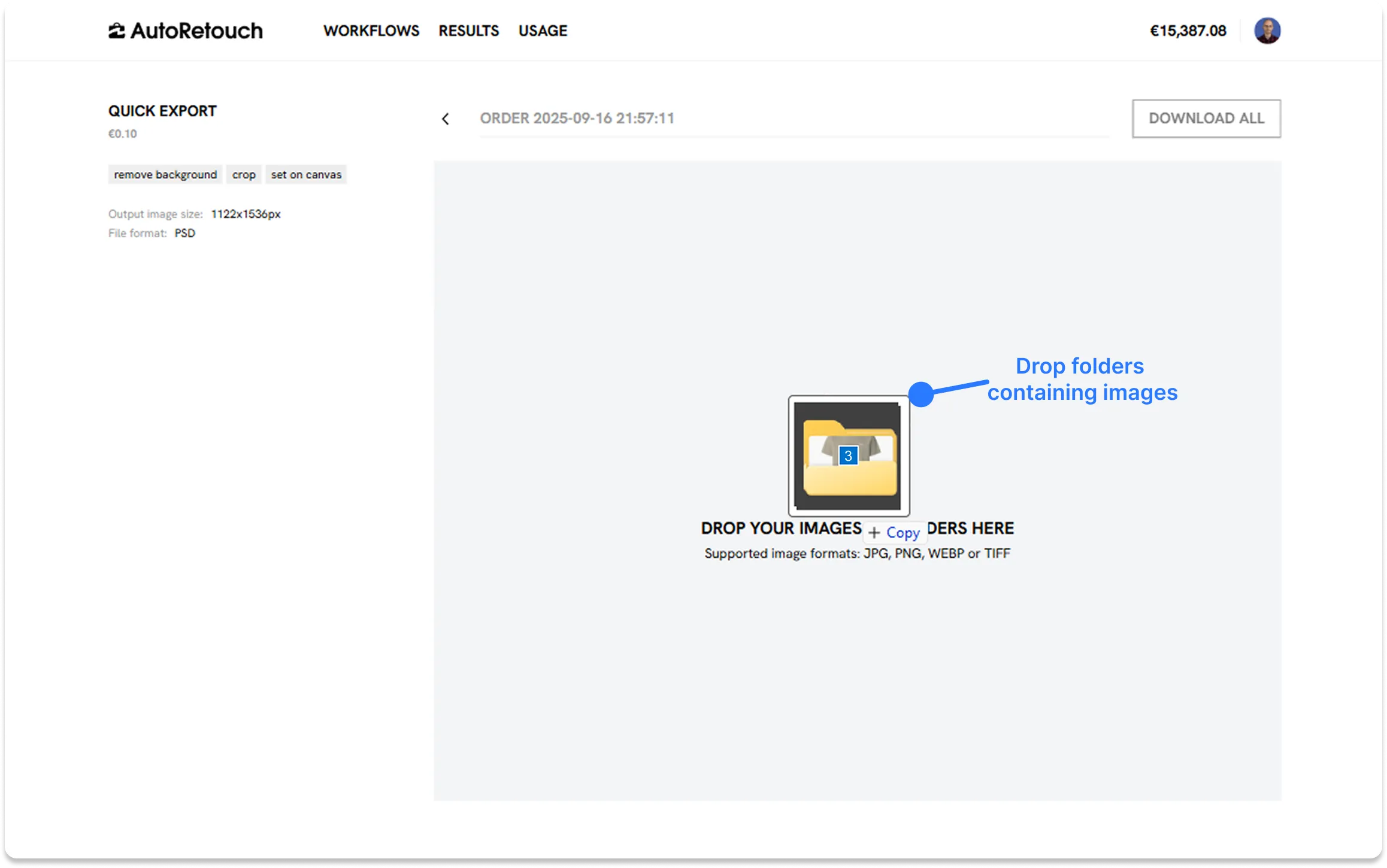 Upload folders interface