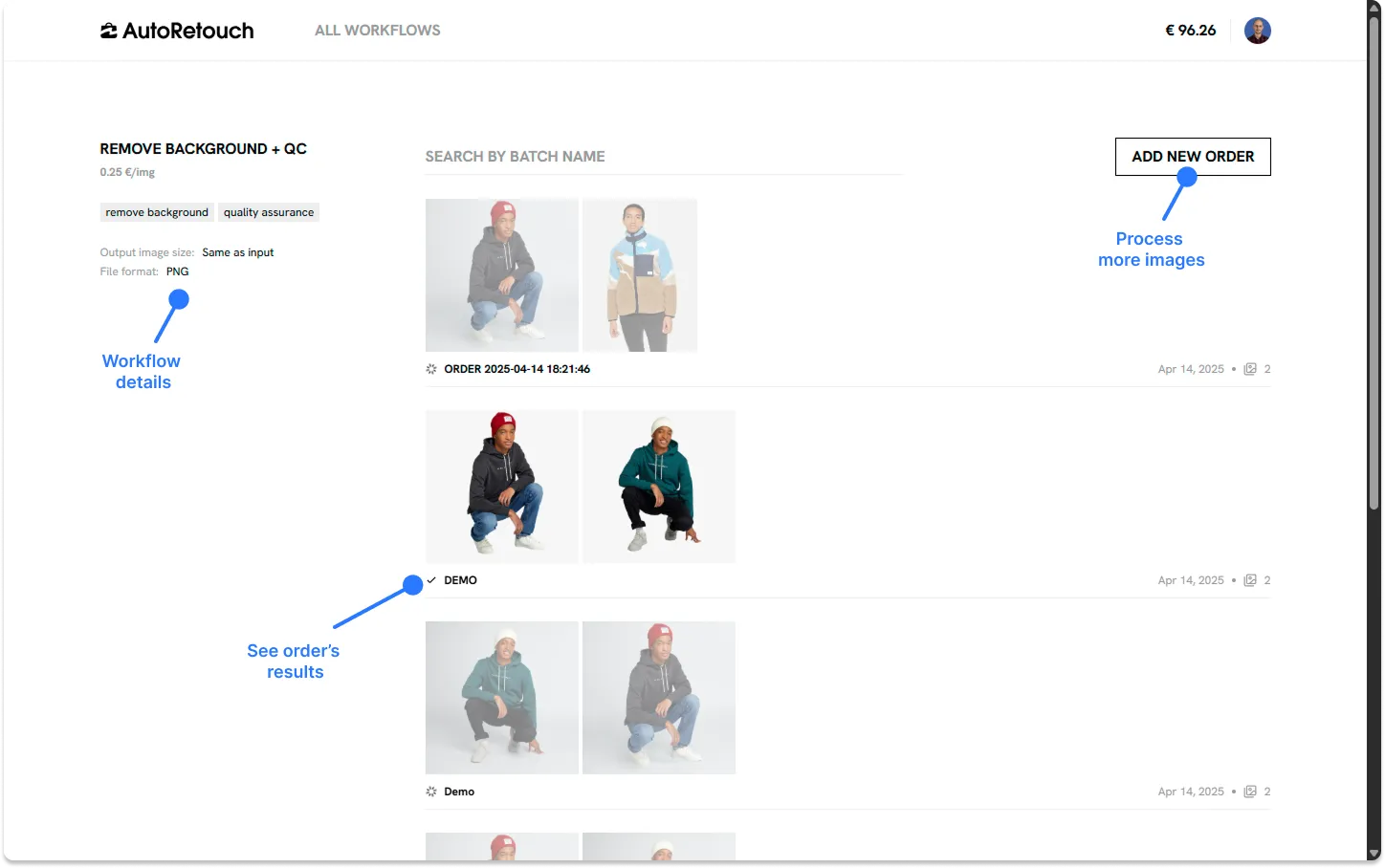 Workflow page with orders